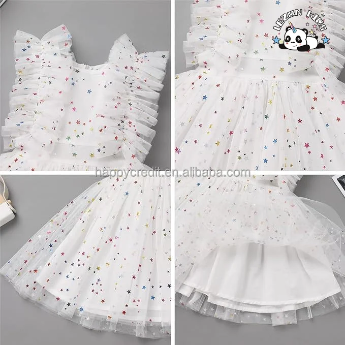 LEZONKIDS - Customize Girls Sequins Romper Tutu Dress Flower Bow knot Dots Print Summer Flutter Sleeves girls  Dresses